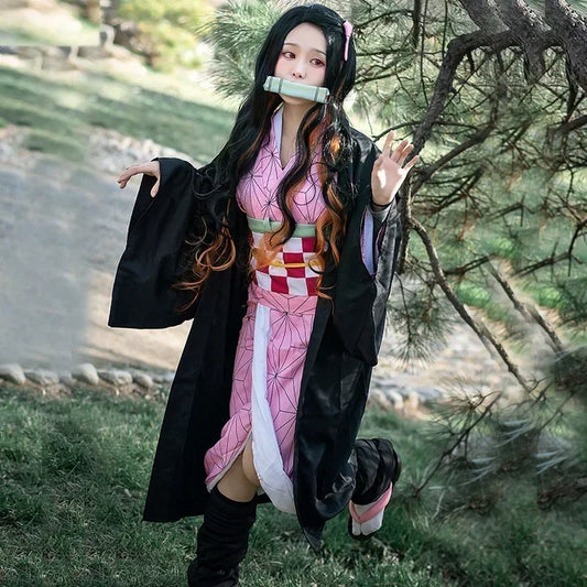 Kamado Nezuko Cosplay Costume – Anime Kimono & Wig Uniform for Women & Kids