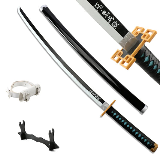 Japanese Anime Samurai Katana Demon Slayer Sword – 104cm/41in Cosplay Prop (Muichirou, Tanjirou, Black)