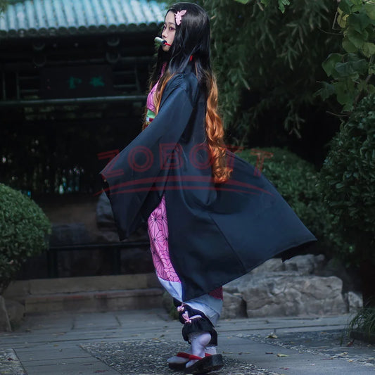 Anime Demon Slayer Nezuko Cosplay Costume – Kimono & Wig for Women and Girls
