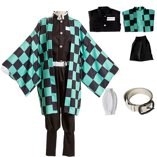 Anime Demon Slayer Kamado Tanjirou Cosplay Costume – Kimetsu No Yaiba Cartoon Suit & Wigs for Halloween & Parties