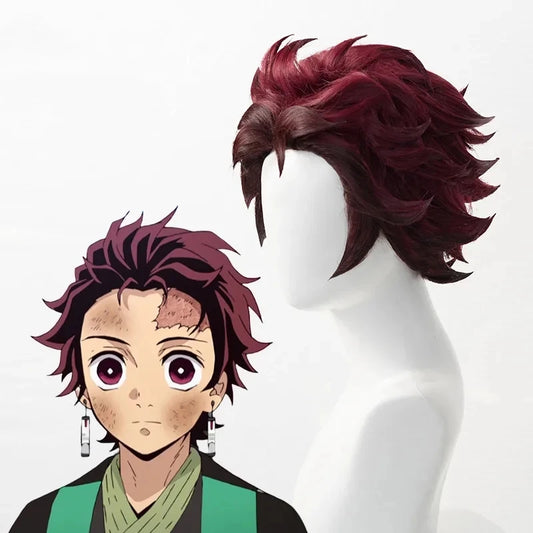 Kimetsu no Yaiba Tanjiro Kamado Cosplay Wig – Short Chestnut Brown Heat Resistant Hair