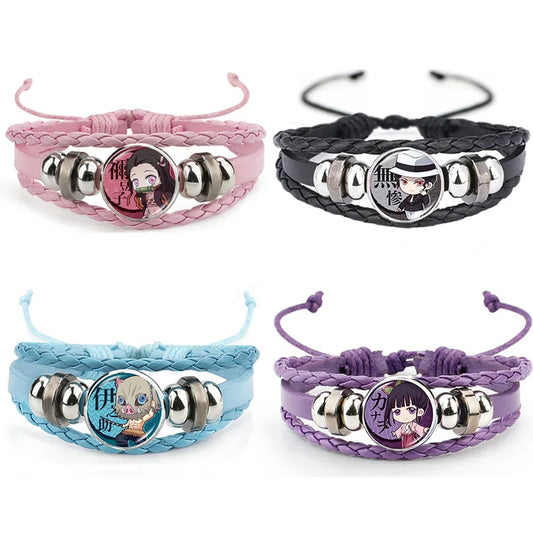 Demon Slayer Action Figure Bracelet – Kamado Tanjirou Glass & Leather Cosplay Bangle for Men and Women