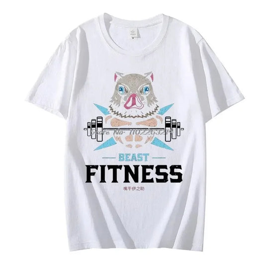 Anime Funny Print Beast Fitness Hashibira Inosuke Cotton T-Shirt – Harajuku Style Unisex Summer Tee