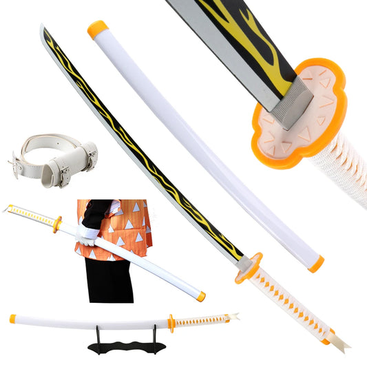 Japanese Anime Samurai Katana Demon Slayer Sword – 104cm/41in Cosplay Prop (Muichirou, Tanjirou, Black)