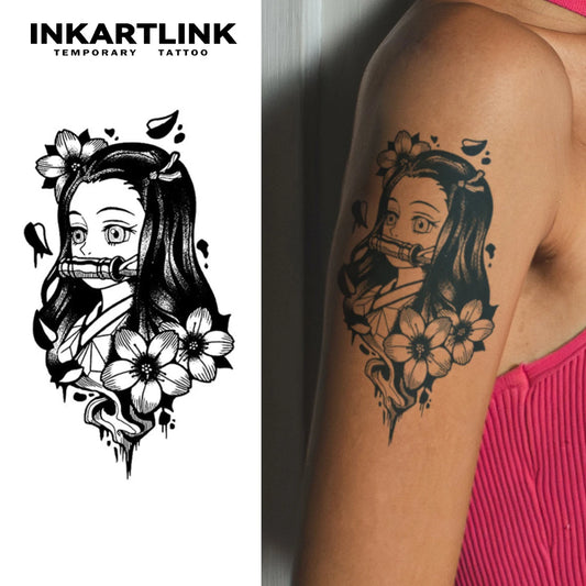 Demon Slayer Nezuko Temporary Tattoo Sticker – Waterproof Semi-Permanent Magic Tattoo