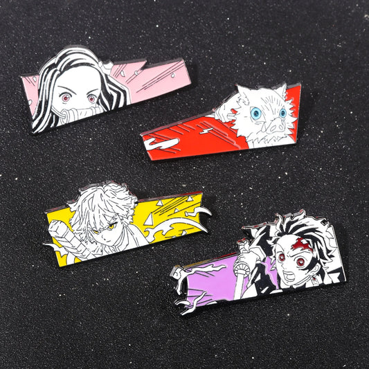 Anime Demon Slayer Enamel Pins – Tanjirou, Nezuko, Zenitsu & Inosuke Metal Brooches