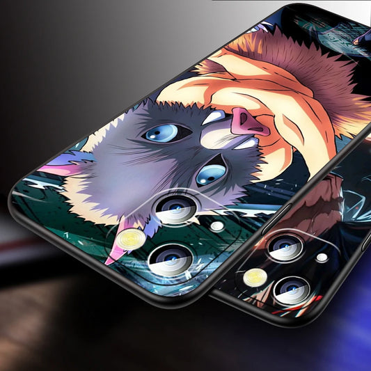 Demon Slayer Cool Anime Phone Case – For iPhone 15, 14, 13, 12, 11, XS, XR, X, 8, 7, SE, Pro Max, Plus, Mini | Black Cover