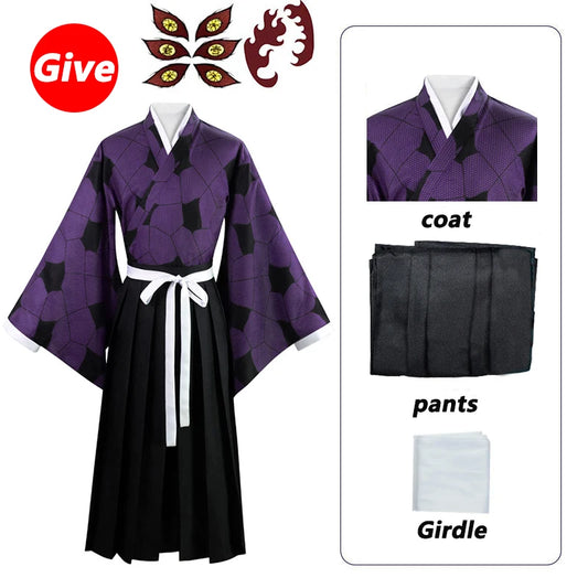 Kokushibo Cosplay Kimetsu Anime Demon Slayer Costume – Kokushibou Wig & Kimono Haori for Men