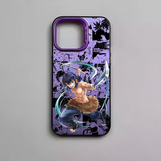 Inosuke Demon Slayer Phone Case – For iPhone 16, 15, 14, 13, 12, 11 Pro Max | Black Matte Laser Aurora Metallic Cover