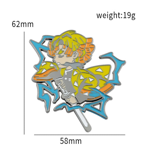Anime Kimetsu no Yaiba Demon Slayer Metal Brooch Pins – Zenitsu, Inosuke, Rengoku & Tanjirou