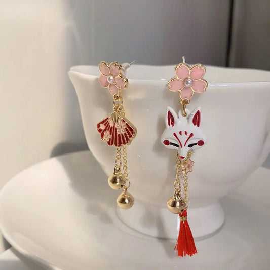 Anime Demon Slayer Earrings – Kimetsu No Yaiba Cherry Blossoms & Fox Design
