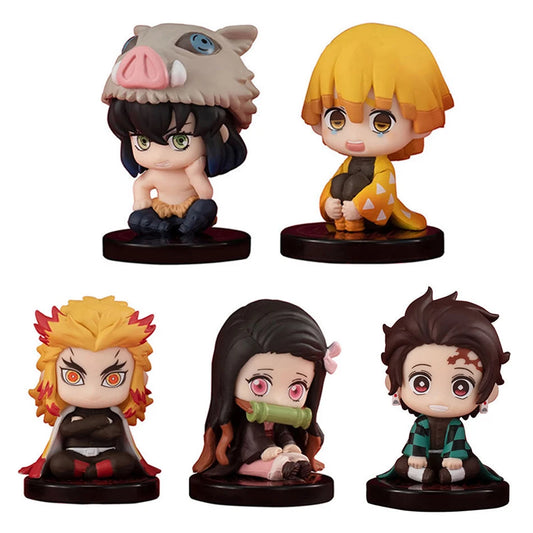 Q Version Demon Slayer 5-Style Sitting Ghost Doll Set – Tanjiro, Nidouzi, Inosuke & Zenitsu Figures
