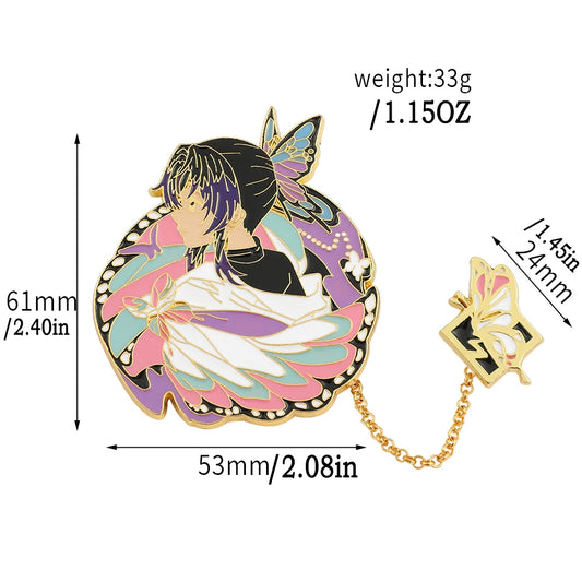 Anime Demon Slayer Brooch – Kochou Shinobu Enamel Badge with Tassel Pendant