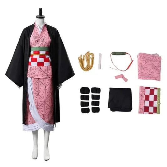 Anime Kamado Nezuko Cosplay Costume – Demon Slayer Kimetsu no Yaiba Kimono Set for Adults & Children