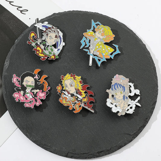Japan Manga Demon Slayer Enamel Pins – Kimetsu No Yaiba Characters Zenitsu & Nezuko Brooches