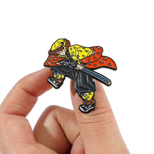 Anime Pikachu and Squirtle Cosplay Demon Slayer Kimetsu No Yaiba Metal Enamel Pins – Cartoon Brooches for Backpacks & Lapels