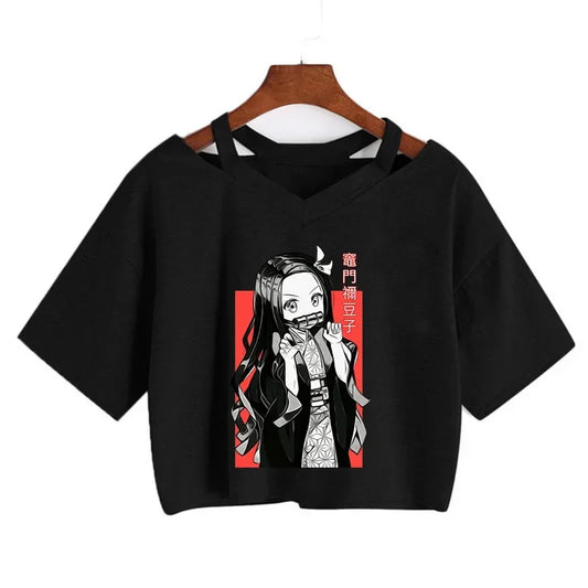 Demon Slayer T-Shirt – Nezuko Crop Top for Women Kimetsu No Yaiba Anime Tee