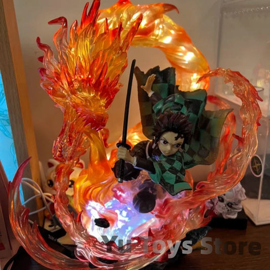 30cm Demon Slayer GK Statue – Tanjirou Kamado PVC Action Figure with LED Fire Dragon Light