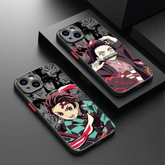 Demon Slayer Anime Phone Case – For iPhone 16, 15, 14, 13, 12, 11 Pro Max, XS Max, 7, 8 Plus | Shockproof Transparent Black Matte Cover