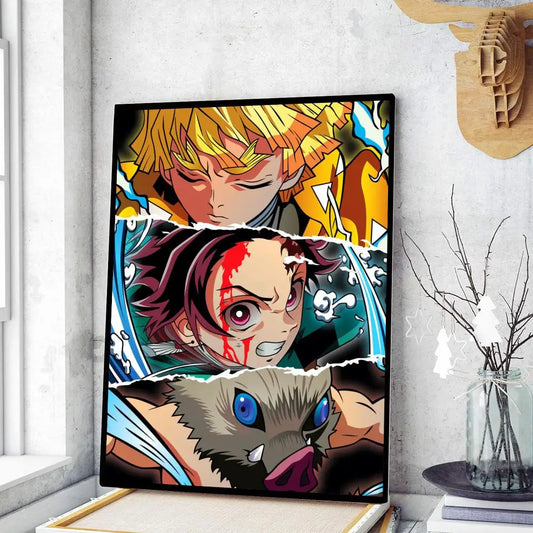 Anime Demon Slayer Self-Adhesive Art Poster – Fancy Wall Sticker for Living Room & Gaming Rooms