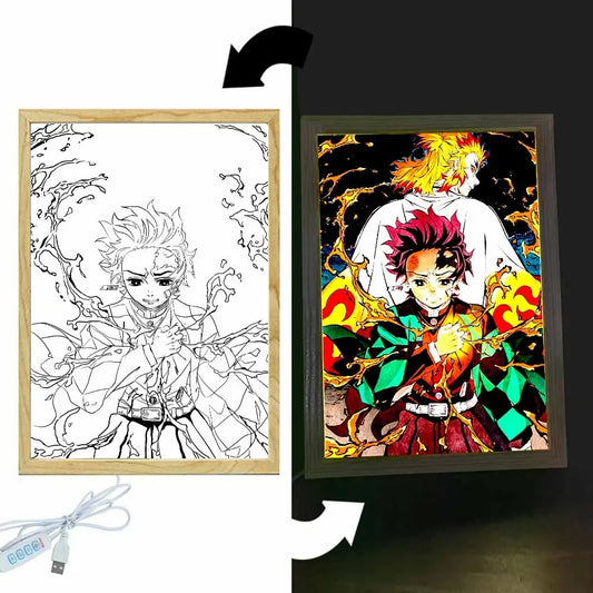Anime Figure Light Painting Photo Frame – Demon Slayer Kimetsu No Yaiba LED Lamp