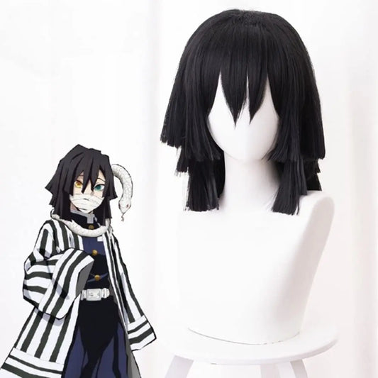 Anime Iguro Obanai Cosplay Wig – Kimetsu no Yaiba Black Short Wig with Bangs