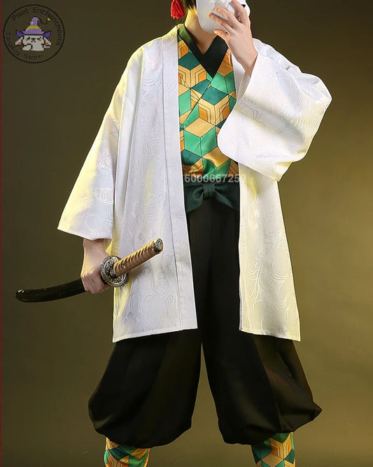 Demon Slayer Sabito Cosplay Costume – Fox Mask, Wig & Uniform for Men/Boys